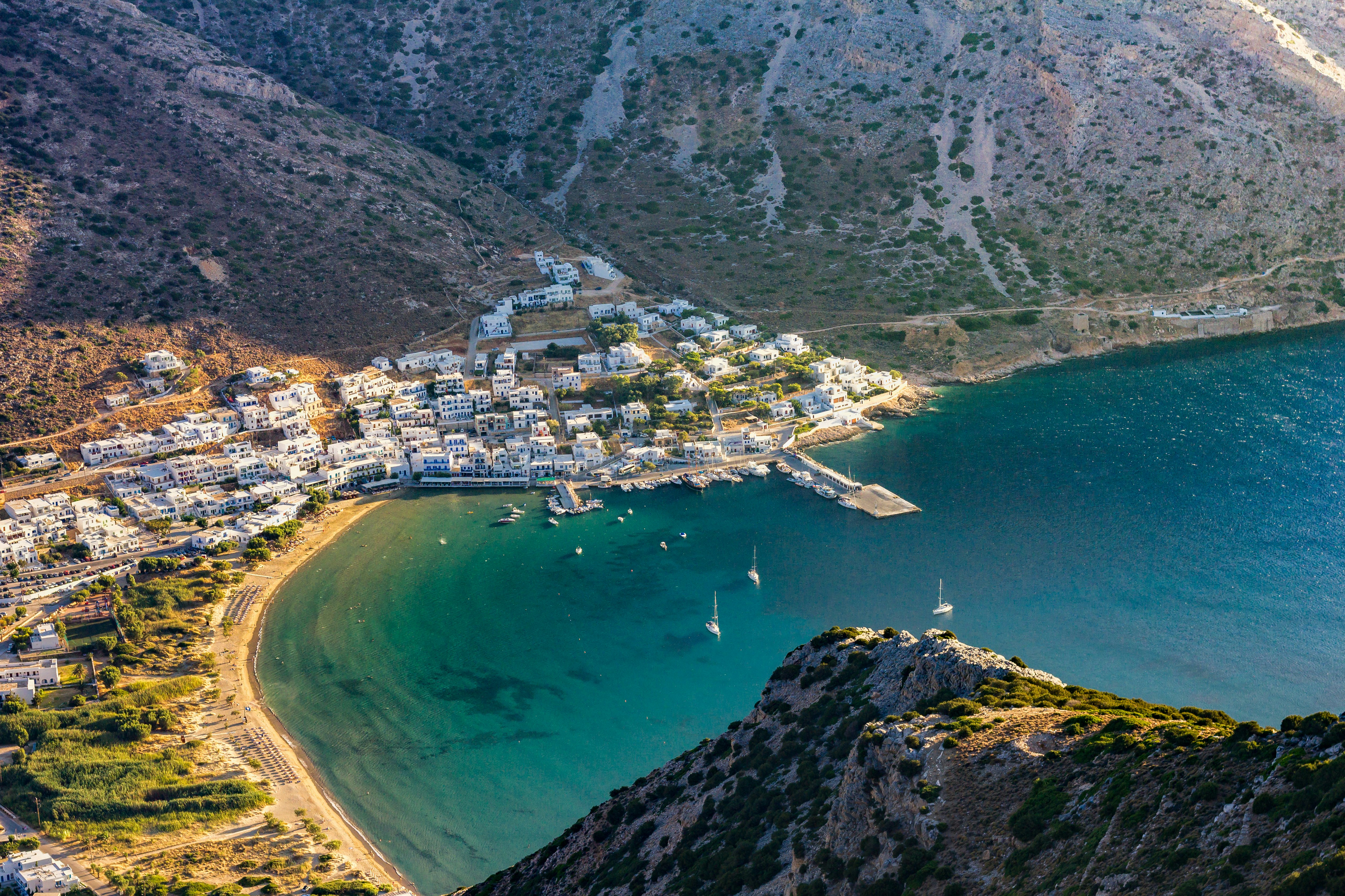 town beside sea on the foot of the mountain